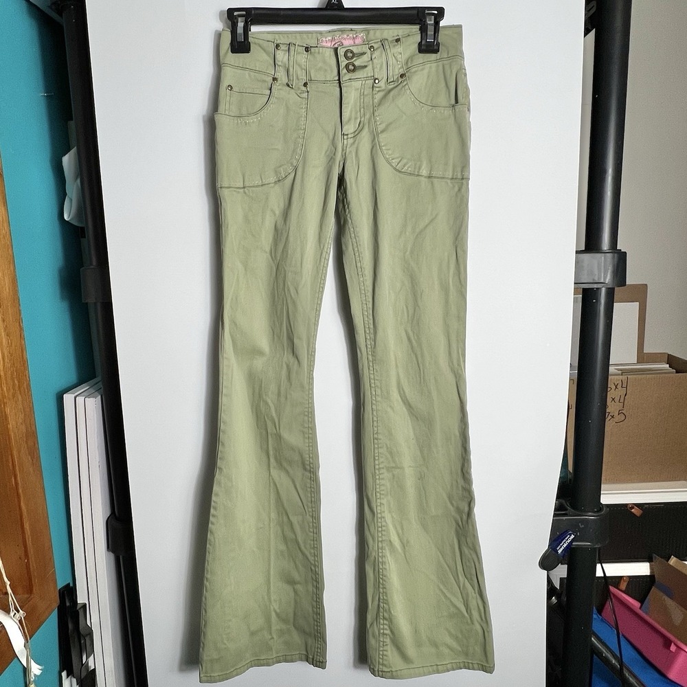 Vtg‎ Plugg Womens Juniors Green Bootcut Pants Low Rise Stretch Y2K 26x31.5 EUC